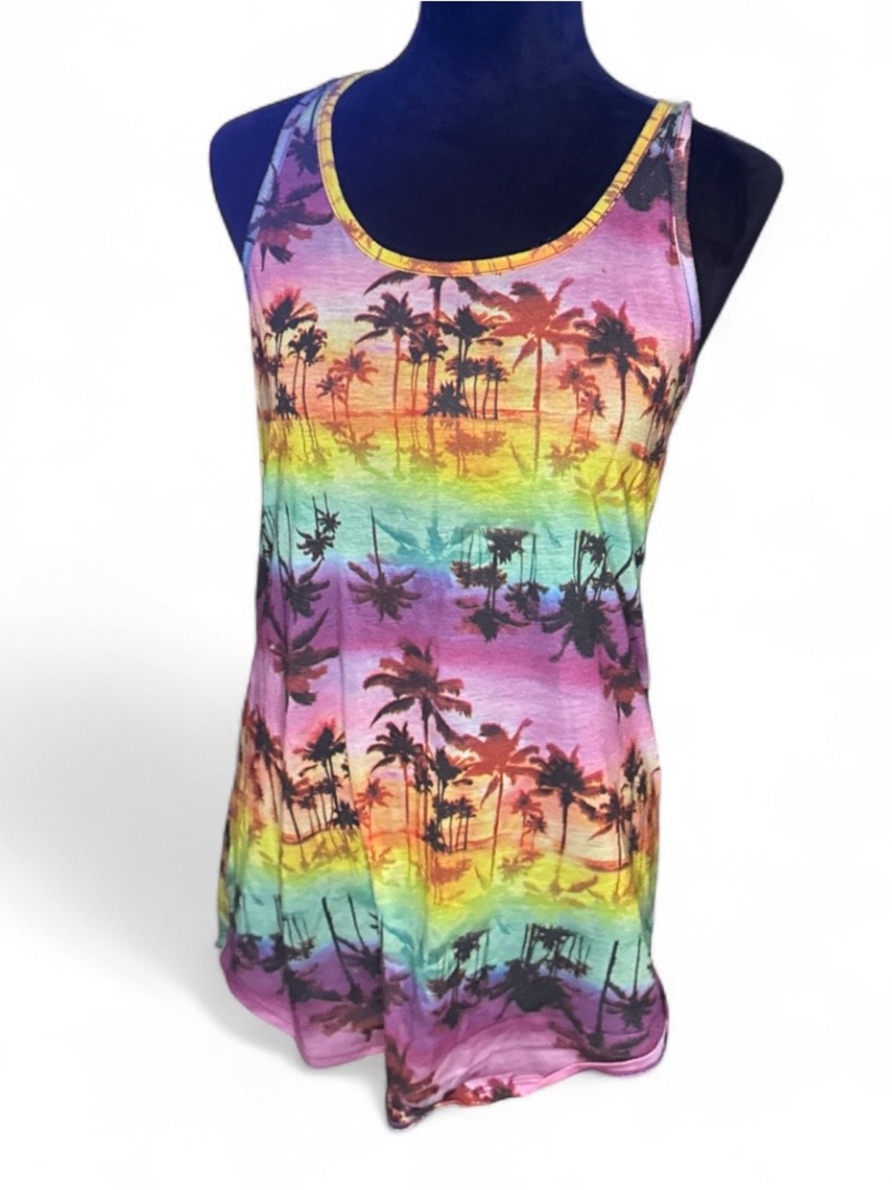 OP Girls Rainbow Palm Tank Coverup - Rainbow Stripes